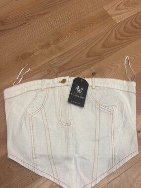 La Armario White Denim Jean Crop Top | Women's L